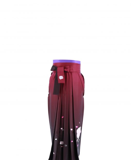 卒業式袴単品レンタル[刺繍]赤紫×焦げ茶ぼかしにバラとハート[身長158-162cm]No.621